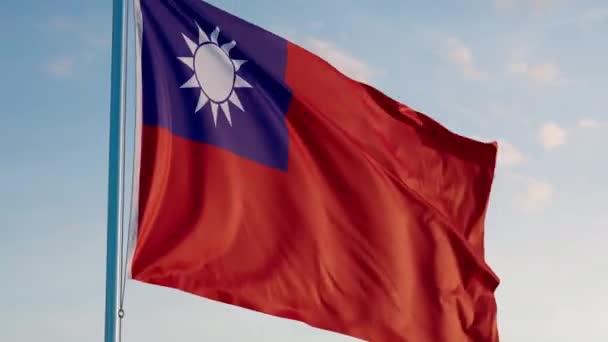 Taiwan Taipei Bandiera Cinematica Realistica Ondeggiante Zoom Dolly Out Blue — Video Stock