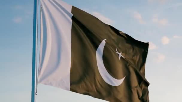 Пакистан Исламабад Флаг Кинематографические Реалистичные Размахивая Zoom Dolly Out — стоковое видео