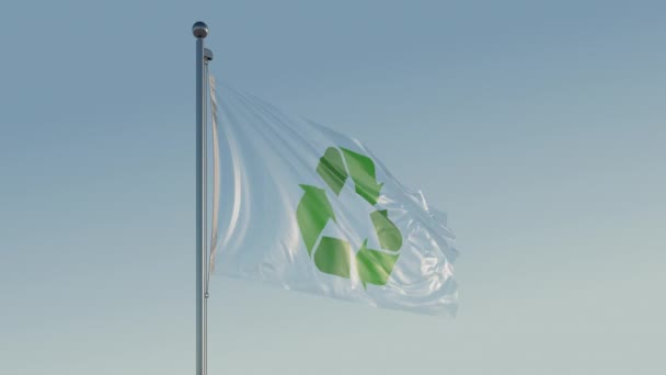 Reciclar Bandeira Verde Cinemática Realista Acenando Laço Céu Azul — Vídeo de Stock
