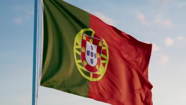 Πορτογαλία Σημαία Λισαβόνας Κινηματογραφική Ρεαλιστική Κίνηση Zoom Dolly Out Blue — Αρχείο Βίντεο