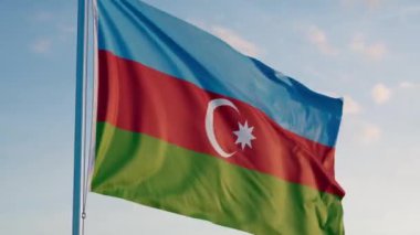 Azerbaycan Bakü Bayrağı Sinematik Gerçekçi Dalgalanan Dalgalanan Doom Mavi Gök