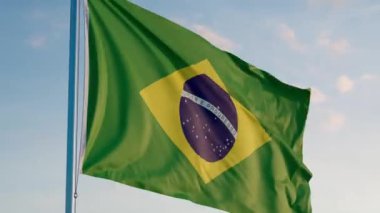 Brezilya Brasilia Bayrağı Sinematik Gerçekçi Dalgalanan Dalgalanan Doom Mavi Gök