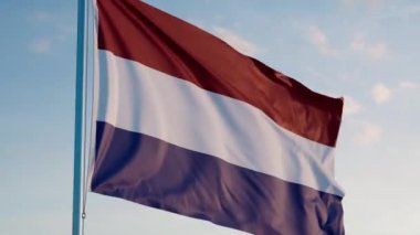 Hollanda Amsterdam Bayrağı Sinematik Gerçekçi Dalgalanan Mavi Gökyüzü