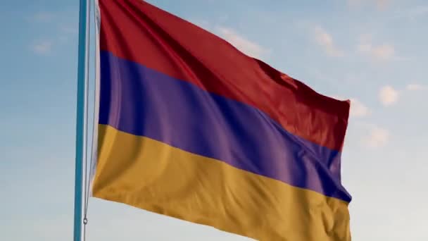 Armenia Yerevan Flag Cinematic Realistic Waving Zoom Dolly Out Blue — Vídeos de Stock