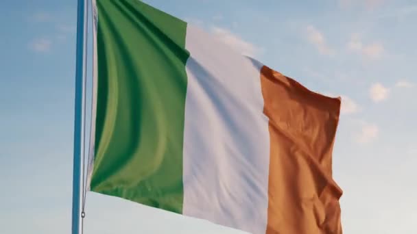 Irland Dublin Flag Cinematic Realistic Waving Zoom Dolly Out Blue — Stockvideo