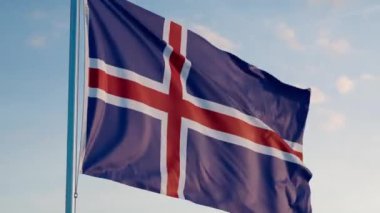 İzlanda Reykjavik Bayrağı Sinematik Gerçekçi Sallanan Zoom Dolly Dışarı