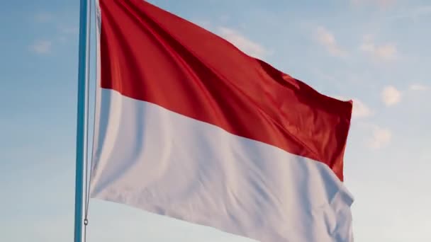 Σημαία Ινδονησίας Τζακάρτα Κινηματογραφική Ρεαλιστική Κουνώντας Zoom Dolly Out — Αρχείο Βίντεο