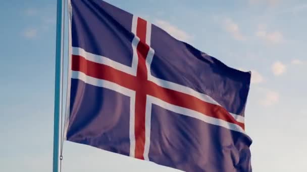 Island Reykjavik Flagga Cinematic Realistisk Vinka Zoom Dolly — Stockvideo