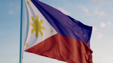 Filipinler Manila Bayrağı Sinematik Gerçekçi Dalgalanan Zoom Dolly Dışarı
