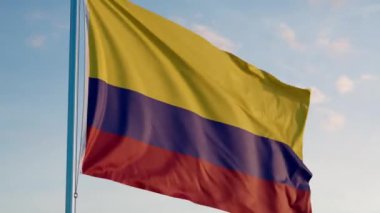 Kolombiya Bogota Bayrağı Sinematik Gerçekçi Dalgalanan Dalgalanan Doom Mavi Gök