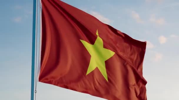 Vietnam Hanoi Flag Cinematic Realistic Waving Zoom Dolly Out Blue — Vídeos de Stock