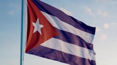 Küba Havana Bayrağı Sinematik Gerçekçi Dalgalanan Dalgalanan Doom Mavi Gök