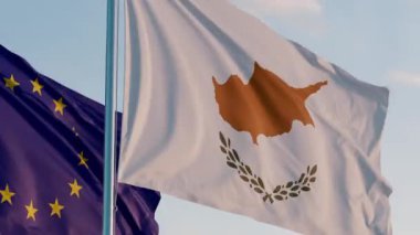 Cyprus Nicosia Europe Flag Cinematic Realistic Waving Zoom Out Blue Sky