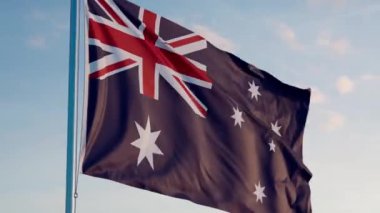 Avustralya Canberra Bayrağı Sinematik Gerçekçi Dalgalanan Dalgalanan Doom Mavi Gök
