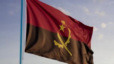 Angola Luanda Bayrağı Sinematik Gerçekçi Dalgalanan Dalgalanan Doom Mavi Gök