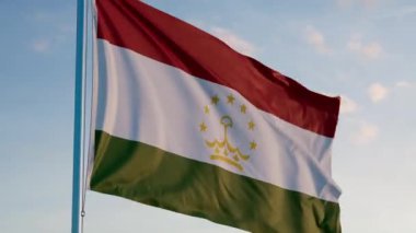 Tacikistan Dushanbe Bayrağı Sinematik Gerçekçi Dalgalanan Dalgalanan Doom Mavi Gök