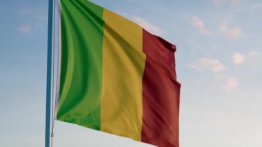 Mali Bamako Bayrağı Sinematik Gerçekçi Dalgalanan Dalgalanan Doom Mavi Gök