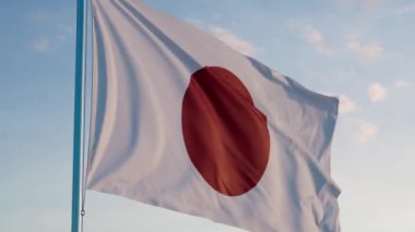 Japon Tokyo Bayrağı Sinematik Gerçekçi Dalgalanan Dalgalanan Dalgalar Mavi Gök