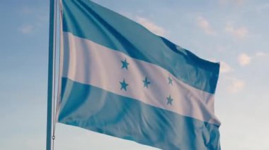 Honduras Tegucigalpa Bayrağı Sinematik Gerçekçi Dalgalanan Doom Mavi Gök