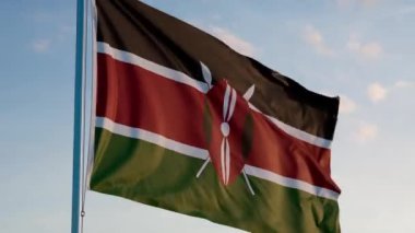 Kenya Nairobi Bayrağı Sinematik Gerçekçi Dalgalanan Dalgalanan Doom Mavi Gök