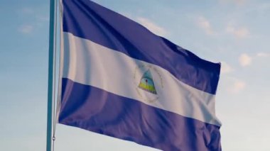 Nikaragua Managua Bayrağı Sinematik Gerçekçi Dalgalanan Doom Mavi Gök