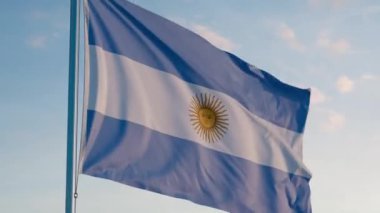 Arjantin Buenos Aires Bayrağı Sinematik Gerçekçi Dalgalanan Dalgalanan Doom Mavi Gök