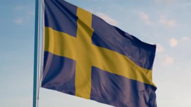İsveç Stockholm Bayrağı Sinematik Gerçekçi Dalgalanan Dalgalanan Doom Mavi Gök