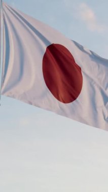 Japon Tokyo Bayrağı Dikey Sinematik Gerçekçi Dalgalanan Dolly Mavi Gök