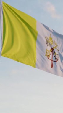 Vatikan 'ın Kutsal Bayrakları Dikey Sinematik Gerçekçi Dalgalanan Dolly Mavi Gök