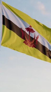 Brunei Bandar Seri Begawan Bayrakları Dikey Sinematik Gerçekçi Dalgalanan Dolly Out Blue Sky