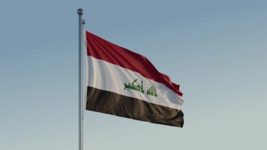 Irak Bağdat Bayrak Döngüsü Sinematik Gerçekçi Dalgalanan Mavi Gökyüzü