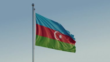Azerbaycan Bakü Bayrak Döngüsü Sinematik Gerçekçi Dalgalanan Mavi Gökyüzü