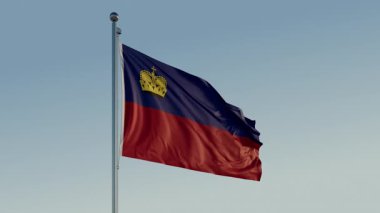 Lihtenştayn Vaduz Bayrak Döngüsü Sinematik Gerçekçi Dalgalanan Mavi Gökyüzü