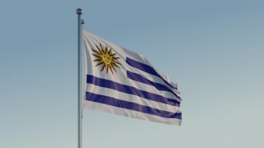 Uruguay Montevideo Bayrak Döngüsü Sinematik Gerçekçi Dalgalanan Mavi Gökyüzü