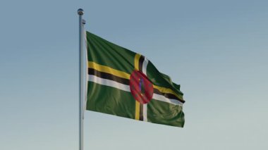 Dominica Roseau Bayrak Döngüsü Sinematik Gerçekçi Dalgalanan Mavi Gökyüzü