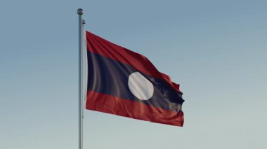 Laos Vientiane Bayrak Döngüsü Sinematik Gerçekçi Dalgalanan Mavi Gökyüzü