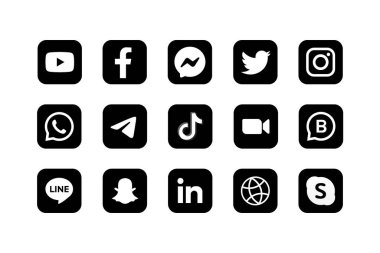 Popüler sosyal medya simgesi, Facebook, YouTube, Messenger, Twitter, Instagram, WhatsApp, Telegram, TikTok, Zoom, Line, LinkedIn, Snapchat, sosyal medya simgeleri
