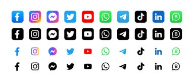 Güncellenmiş sosyal medya simgeleri seti, Facebook, YouTube, Messenger, Twitter, Instagram, WhatsApp, Telegram, TikTok, Zoom, Line, LinkedIn, Snapchat, 