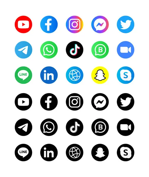 Popüler sosyal medya simgesi, Facebook, YouTube, Messenger, Twitter, Instagram, WhatsApp, Telegram, TikTok, Zoom, Line, LinkedIn, Snapchat, sosyal medya simgeleri