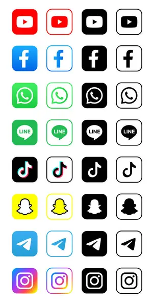 Popüler sosyal medya simgesi, Facebook, YouTube, Messenger, Twitter, Instagram, WhatsApp, Telegram, TikTok, Zoom, Line, LinkedIn, Snapchat, sosyal medya simgeleri