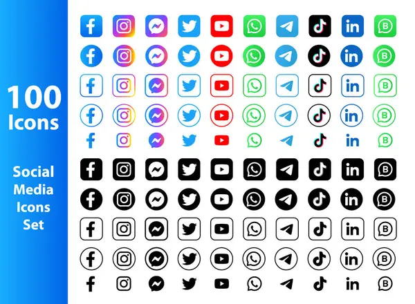 Güncellenmiş sosyal medya simgeleri seti, Facebook, YouTube, Messenger, Twitter, Instagram, WhatsApp, Telegram, TikTok, Zoom, Line, LinkedIn, Snapchat, 