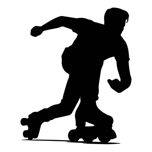 Tekerlekli patenci. Paten kayma vektörü. Genç kaykaycı vektörü. Roller Man skeci. 