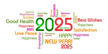 En iyi dileklerimle 2025 Beyaz arka planda mutlu yıllar. Yeni Yıl Arifesi 2025 Kutlama geçmişi. 