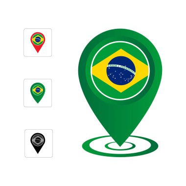 Brezilya Bayrağı, Brasilia bayrak lokasyon pin, harita işaretleyici illüstrasyon