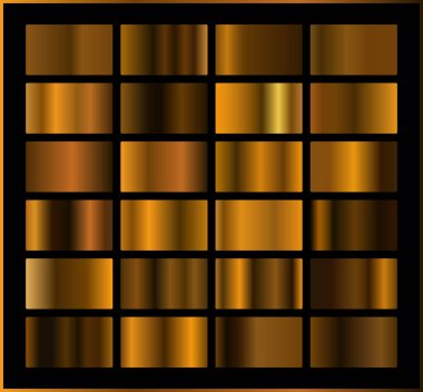 Bronze gold gradients. Collection of beige gradient illustrations for backgrounds, cover, frame, ribbon, banner, coin, label, flyer, card, poster etc. Vector template EPS10