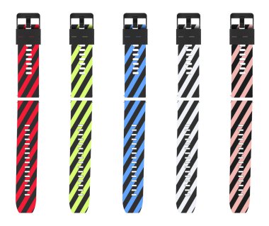 Akıllı saat için kayışları olan beş yeni deri bant beyaz arka planda izole edilmiş..