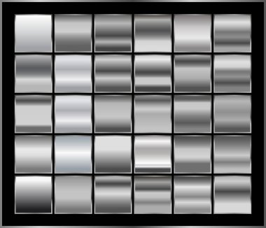Gümüş folyo dokusu arka planda. Krom kenar, demir çerçeve, kurdele veya etiket tasarımı için vektör parlak ve metal gradyan koleksiyonu
