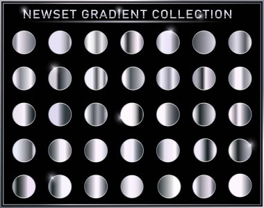 Gümüş folyo dokusu seti. Metal eğimli şablon. Vektör illüstrasyonu