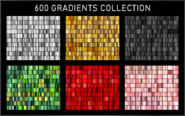 Gradyanlar metalik gradyan kümeleri parlak renkli arka planlar. Vektör illüstrasyonu