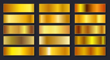Metalik eğimli arka plan koleksiyonu. Altın efektli parlak tabaklar..